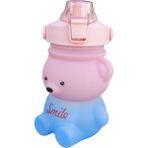 0.8 Lt. Pipetli Smile Ayıcık Sızdırmaz Plastik Öğrenci Motivasyon Matarası Suluğu(Sticker Hediyeli) - Mavi - Pembe