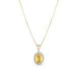 0.98 Karat Pırlanta Sarı Safir Kolye, Doğal Pırlanta, Mücevher Sertifikalı, Sarı Altın