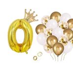 0 Rakam Gold Folyo Balon, Kral Tacı Ve Konfetili Gold Balon