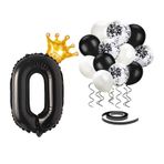 0 Rakam Siyah Folyo Balon, Kral Tacı Ve Konfetili Siyah Balon Set