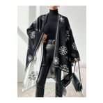 02Lady Fashion kadın çift taraflı kulanılabilen kar desenli triko şal panço