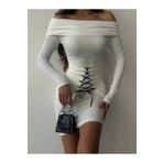 02Lady Fashion Korse Detaylı Beyaz Mini Elbise