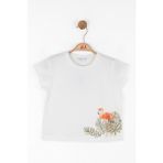 04-08 Yaş Kız Çocuk Flamingo Tema T-Shirt - Ekru - 7 Yaş