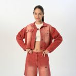 09-15 Yaş Kız Çocuk Gabardin Kısa Ceket - Vişne - Regular Fit - 14 - 15 Yaş