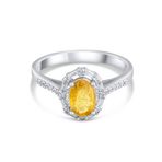 1.04 Karat Baget Pırlanta Sarı Safir Yüzük, Doğal Pırlanta, Sertifikalı Mücevher, Beyaz Altın