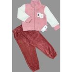 1-2-3 Yaş Kuzu Kumaş Fermuarlı Sweat Kadife Pantolonlu Uzun Kollu Kız Erkek Çocuk 2li Takım Gül Kuru