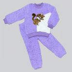 1-2-3 Yaş Masum Yavru Sincap Nakışlı Kuzu Kumaş Sweat Pantolon 2li Kız Erkek Bebek Takımı Lila - 1 Yaş