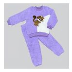 1-2-3 Yaş Masum Yavru Sincap Nakışlı Kuzu Kumaş Sweat Pantolon 2li Kız Erkek Bebek Takımı Lila