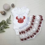 1-2-3 Yaş Payetli Mickey Nakışlı Kısa Kollu Brode Etekli 2li Kız Bebek Takımı Kırmızı - 2 Yaş