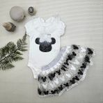 1-2-3 Yaş Payetli Mickey Nakışlı Kısa Kollu Brode Etekli 2li Kız Bebek Takımı - Siyah - 1 Yaş