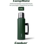 1.5 Litre Çift Katlı Çelik Termos-24 Saat Sıcak, 48 Saat Soğuk, Kulplu (Kamp, Piknik, Ofis, Seyahat) - Yeşil - 1,5 lt