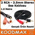 1.8 METRE 1 STEREO ERKEK TO 2 RCA LALE TOS KABLO