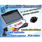 1 ADET 19 MM. MİNİ KAMERA VE 5 İNÇ MONİTÖR KAYIT YAPMAZ 12 VOLT
