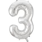 1 Adet 34 İnç 76 Cm Gümüş Folyo Balon Helyum Balon 3 Yaş Balonu 3 Rakam Balon