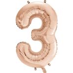 1 Adet 34 İnç 76 Cm Rose Gold Folyo Balon Helyum Balon 3 Yaş Balonu 3 Rakam Balon