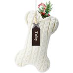 1 adet beyaz köpek noel çorap ahşap isim etiketi ile kişiselleştirilmiş noel çorapları evcil köpek kediler için örgü noel çorap büyük kemik şekli asılı köpek çorap noel ağacı şömine dekor