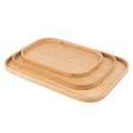 1 Adet Doğal Bambu 3'lü Çay Ve Sunum Tepsisi Seti – Modern Ve Şık Tasarım 33x22 & 40x28 & 46x35 Cm