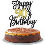 1 adet Happy 90. doğum günü pastası süsü, simli, siyah, altın, 90 yıl, pasta dekorasyonu, 90. doğum günü, yıl dönümü, parti, pasta dekorasyonu için