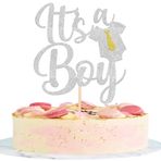 1 adet It's a Boy pasta dekorasyonu, simli, genç pasta süsü, cinsiyet ortaya çıkarma, pasta dekorasyonu, bebek, duş, erkek çocuk doğum günü, parti, pasta dekorasyonu, gümüş