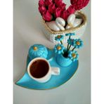 1 Adet Mavi Renk Kahve Sunumluk..(Fincasız)..ikram Seti... Çay Kahve Sunumluk