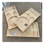 1 Adet Otel Servis Karşılama Sunum İkram Tepsisi Doğal Masif Ahşap 5 Bölmeli Kettle Ketil Altlığı 41x20 cm