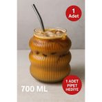 1 Adet Set Cam Buzlu Soğuk Kahve Bardağı + Cam Pipet Hediyeli 700 ml OPH-001534