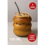 1 Adet Set Cam Buzlu Soğuk Kahve Bardağı + Cam Pipet Hediyeli 700 Ml