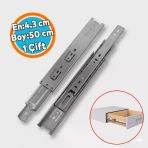 (1 Çift) Bilyalı Dolap Çekmece Rayı Metal En 4.3 Cm Uzunluk 50 Cm Gardrop Mutfak Dolabı