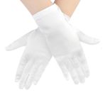 1 Çift Kısa Saten Parmak Eldiven 1920'ler Opera Partisi Düğün Gelin Görgü Kuralları Eldiven Güneş Koruma Eldivenleri Kadınlar Kızlar için, Beyaz, One size fits most