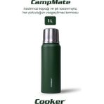 1 Litre Çift Katlı Çelik Termos-24 Saat Sıcak, 48 Saat Soğuk,(Kamp, Piknik, Ofis, Seyahat) - 1 lt - Yeşil
