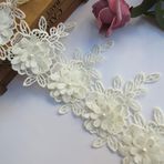 1 metre 3 katmanlı çiçek inci boncuklu tomurcuklar yapraklar püsküllü dantel kenar süsleme kurdelesi 6,3 × 10,2 cm vintage stil kayısı çiçeği kumaş kenar süslemeler işlemeli aplike dikiş el işi düğün gelin elbisesi