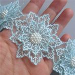 1 Metre Çift Katmanlı Yaprak Çiçek İnci Boncuk İşlemeli Dantel Trim Kurdele 6 cm Genişlik Vintage Nakış Aplike Kumaş Dikiş El İşi Yama İşi El Yapımı Gelinlik Giysi Dekorasyonu (Mavi)