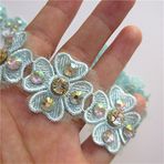 1 Metre Kalp Petal Çiçek Elmas Dantel Kenar Trim Şerit 3 cm Genişlik Sarı Süslemeler Kumaş İşlemeli Aplike Dikiş El İşi Düğün Gelin Elbisesi Süsleme Parti Giysileri Nakış (Açık Mavi)