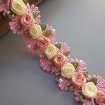 1 Metre Renkli Çiçek Tomurcukları İnci Boncuklar Dantel Trim Fisto Kurdele Kirpik Kenar 5 cm Genişlik Vintage Stil Pembe İşlemeli Aplike Dikiş El İşi Düğün Gelin Elbisesi Giysi Süsleme Kendin Yap Pasta Yapımı