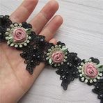1 Metre Siyah Vintage İnci Gül Çiçekler İşlemeli Dantel Trim Kumaş Çiçek Aplikler Dantel Kurdele Gelin Süsleri El Yapımı Kendin Yap Dikiş Malzemeleri Kostüm Şapka Dekorasyon için El İşi 5 cm Genişlik