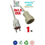 1 Metre Uzatma Kablosu Tek Prizli Cca 3x1.5mm² | Kısa Mesafe Atlatma Kablosu| Amezay Cable - Beyaz-Grı