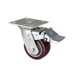 1 Paket Ağır Hizmet Tekerlekleri, 4"/5"/6"/8" PU Döner Tekerlek, Endüstriyel için Frenli Ekstra Genişlik Tekeri(4" Swivel front brake wheel)