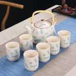 1 Pot 6 Bardak Yaratıcı Ceramictea Seti El Yapımı Çaydanlık Fincan Çin Porselen Hediye Gungfu Çiçekli Çay Çay Ofis Seyahat Çay, Yusufçuk, Yedi Parçalı Set
