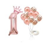 1 Rakam Rose Gold Folyo Balon, Kral Tacı Ve Konfetili Rose Gold Balon