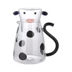 1 Takım İnek Cam Sürahi Cam Kupalı, Sevimli İnek Soğuk Suyu Sürahisi, Karikatür İnek Şekli 1800ml Cam Sürahi, Gece Yarısı İçeceği için Cam Sürahi, Meyve Suyu, Kahve, Süt için Başucu Su Sürahisi
