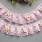 1 Yard 5 cm Geniş Pembe 2 Katmanlı Şifon Pileli Dantel Süs Gül Çiçekler Nakışlı Fırfırlı Dantel Kurdele Kumaş Kendin Yap Yaka Düğün Elbisesi Şapka Dikiş Malzemeleri El İşi Dekorasyon