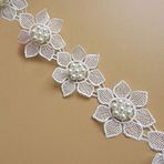 1 Yard Ayçiçeği Boncuklu İnci Dantel Kenar Trim Şerit 5 cm Genişlik Vintage Stil Fildişi Kenar Süslemeler Kumaş İşlemeli Aplike Dikiş El İşi Düğün Gelin Elbisesi Süsleme Giysiler Nakış