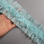 1 Yard Mavi İnci Şifon 3D Gül Çiçek Dantel Kesme Genişliği 75 mm İşlemeli Dantel Trim Kurdele Ağ Kumaş Gelinlik Giysiler Dikiş Malzemeleri El Sanatları Dekorasyon