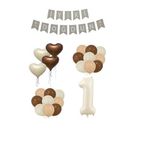 1 Yaş Bej Rakam Kalp Folyo Balon ve İyiki Doğdun Yazılı Doğum Günü Seti