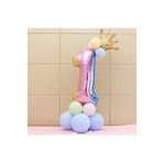 1 Yaş Gökkuşağı Rakam Ve Kral Tacı Folyo Balon Doğum Günü