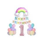 1 Yaş Gülen Gökkuşağı Pembe Rakam Folyo Balon Set