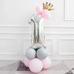 1 Yaş Gümüş Rakam Ve Kral Tacı Folyo Balon Doğum Günü