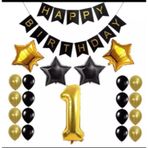1 YAŞ HAPPY BIRTHDAY YAZILI GOLD SİYAH BALON SETİ