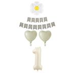 1 Yaş Krem Rakam Balonlu Papatyalı Kalp Folyo Balon Doğum Günü Seti Süsü, 77878784454536