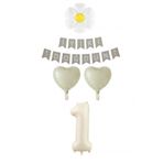 1 Yaş Krem Rakam Balonlu Papatyalı Kalp Folyo Balon Doğum Günü Seti Süsü, 77878784454549